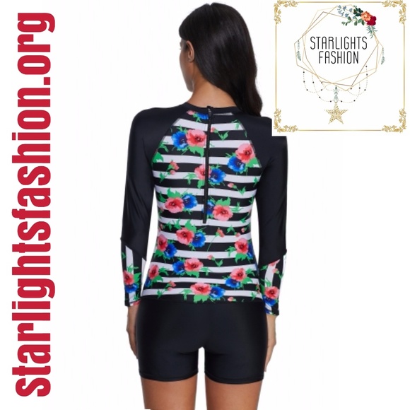 Striped Floral Patchwork Long Sleeve One-piece - Picture 2 of 7